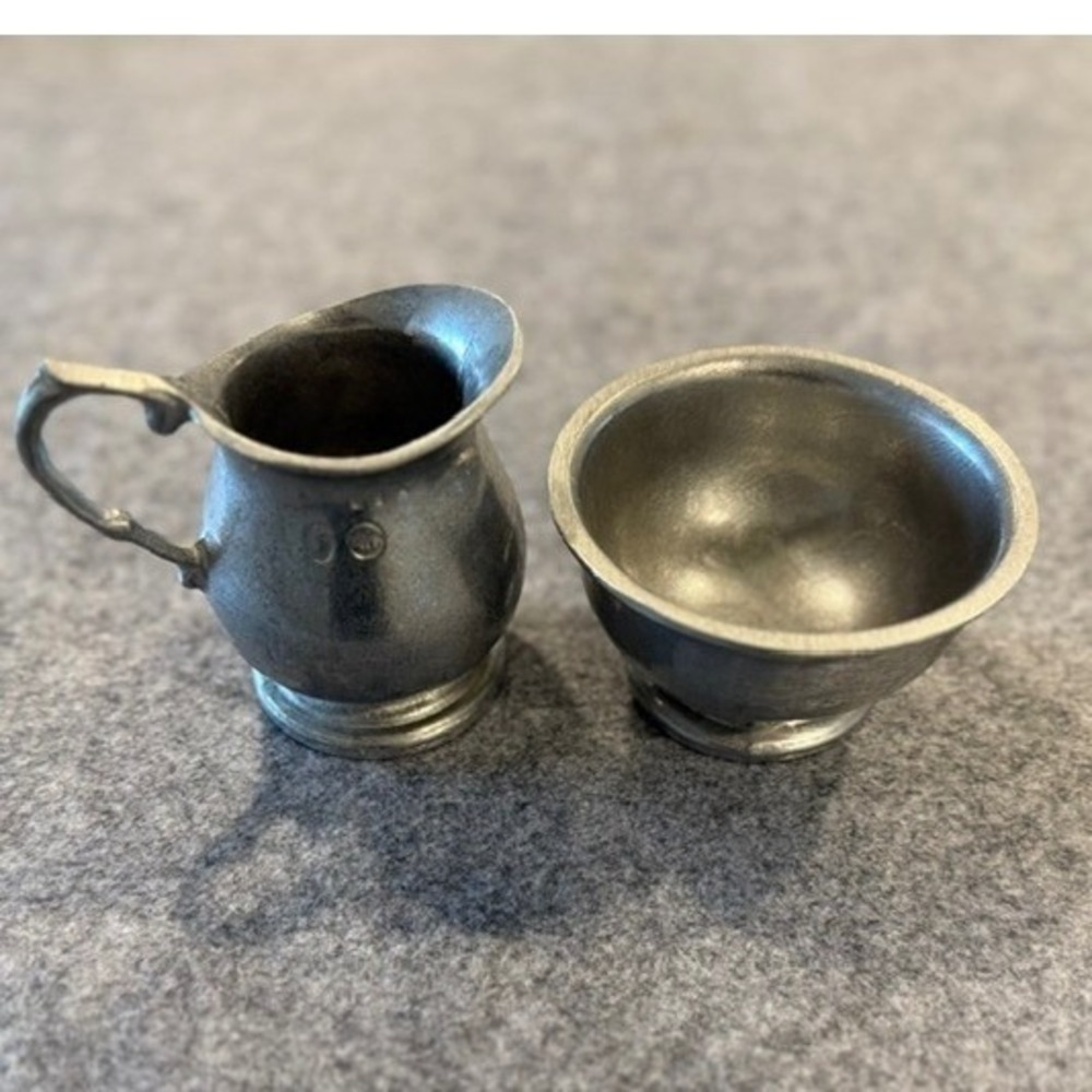 Vintage Pewter Creamer & Sugar Bowl Set Grey Hallmarked